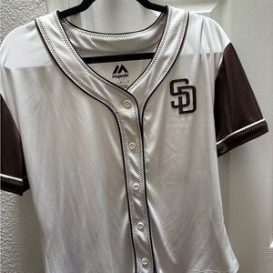 San Diego Padres Majestic Women’s Jersey Size L Button Front Baseball Shirt